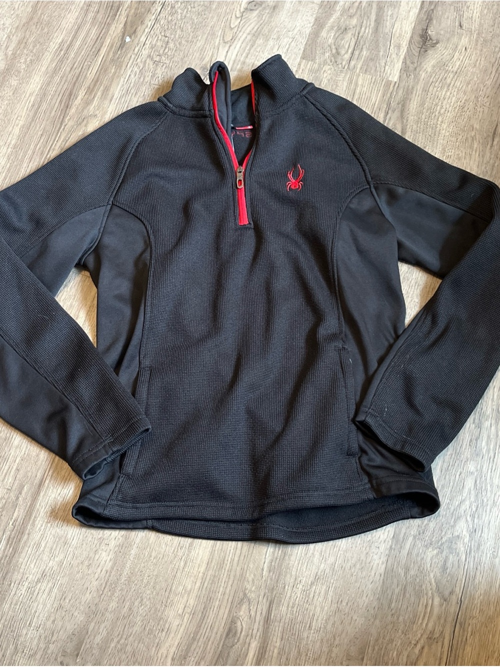 Spyder Men's Black 1/4 Zip Pullover Jacket with Red Accents S
